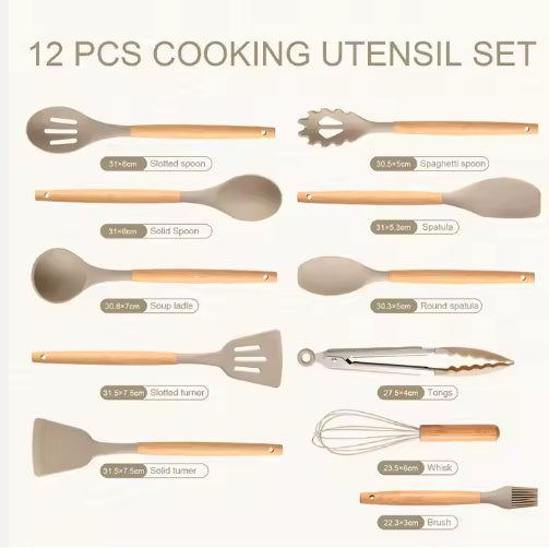 Non-Stick Silicon Cooking Utensils Set - 12Pcs