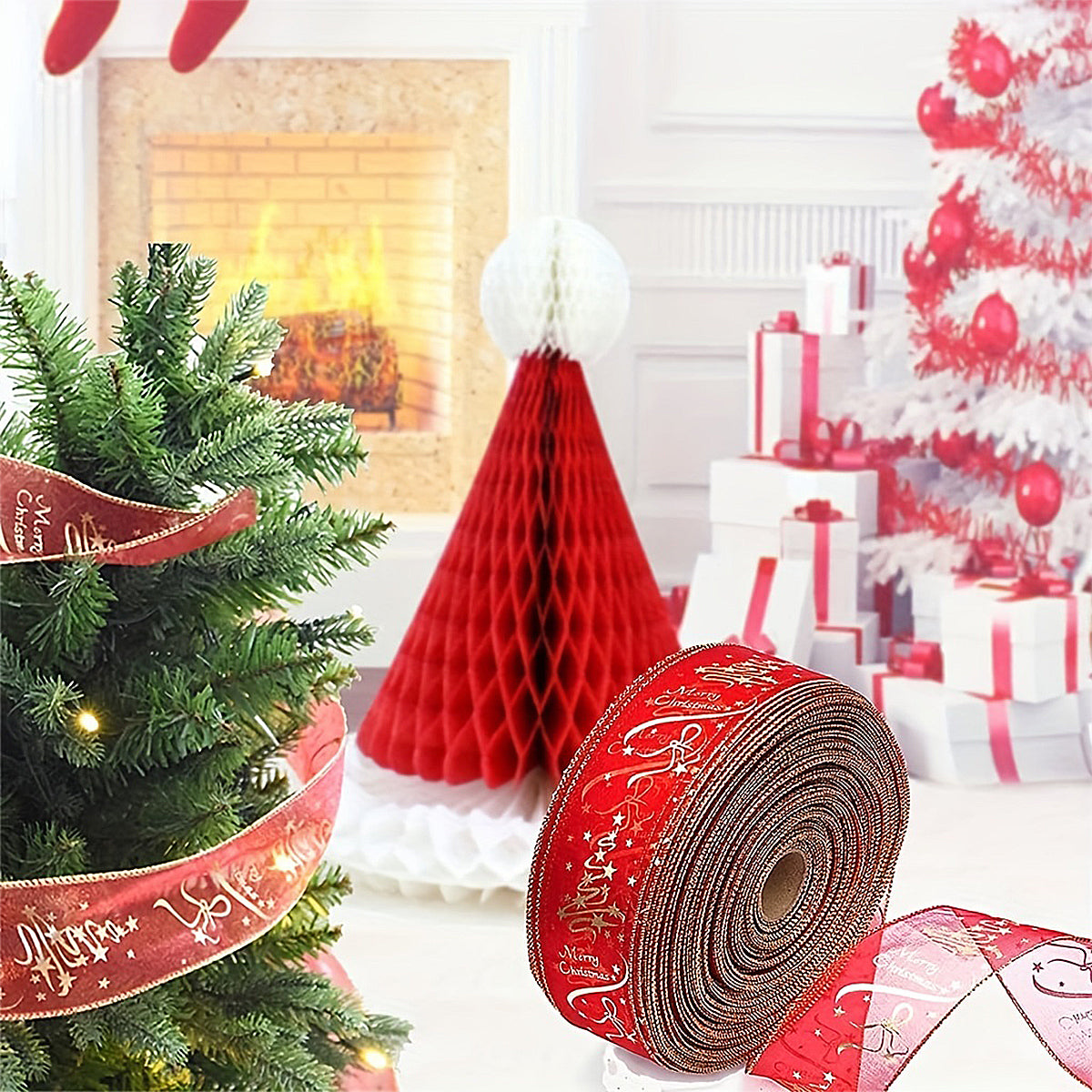 5 Christmas Red Ribbon Rolls