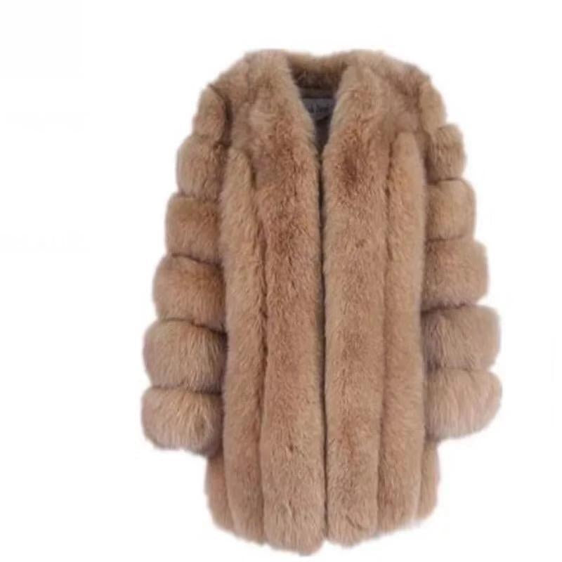 Artificial Fox Fur Mid-length Coat