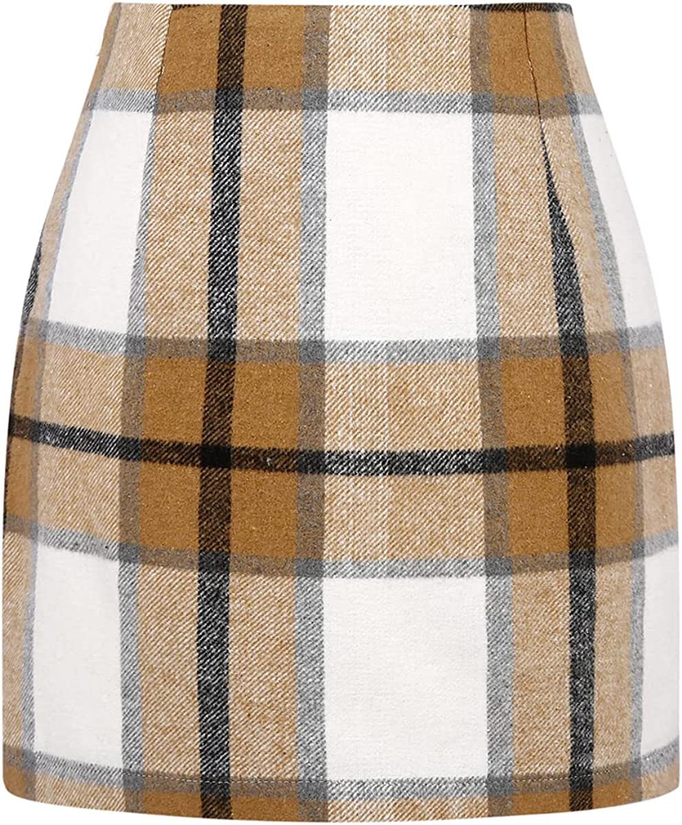 High Waist Plaid Wool Mini Skirt
