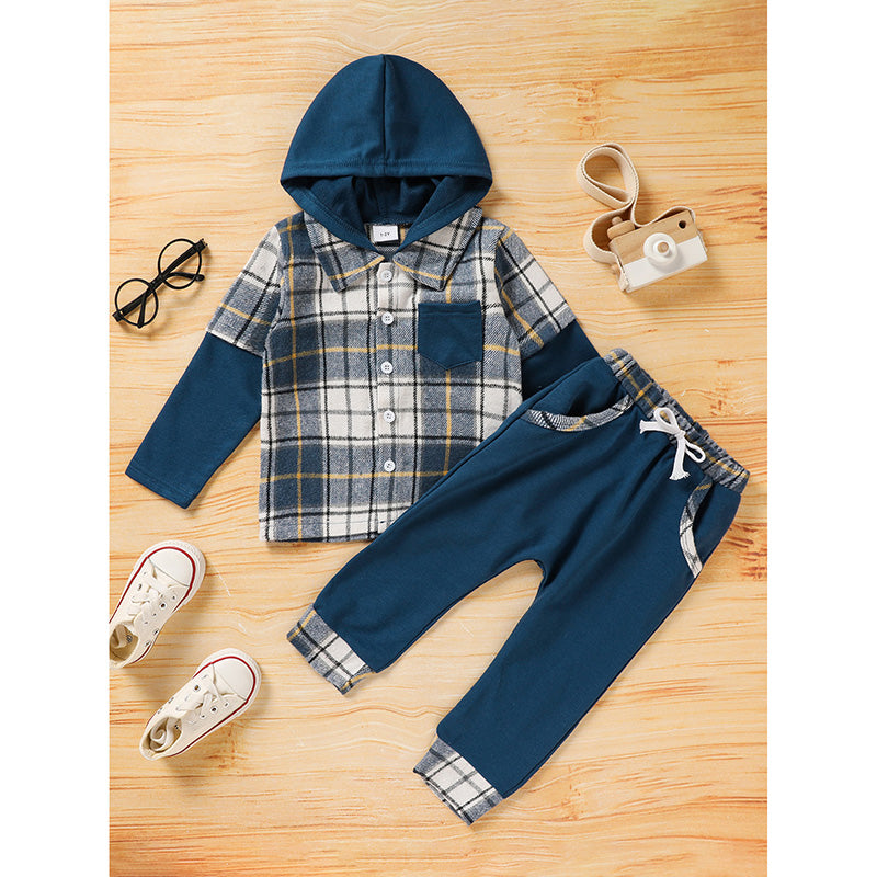 Baby Boy - Plaid Long Sleeve Hoodie Sweatshirt & Pants