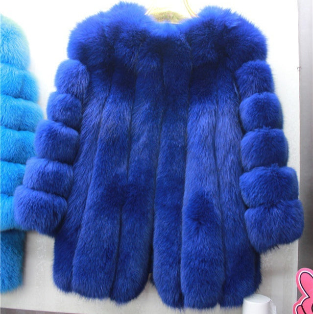 Artificial Fox Fur Mid-length Coat