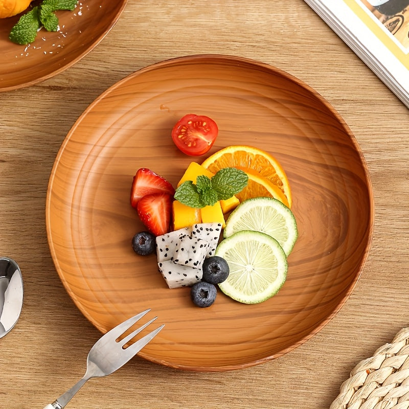 Wood-grain Colored Plastic Plates - 10pcs