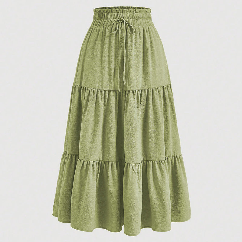 High-Waist Knot Pleated Midi Skirt