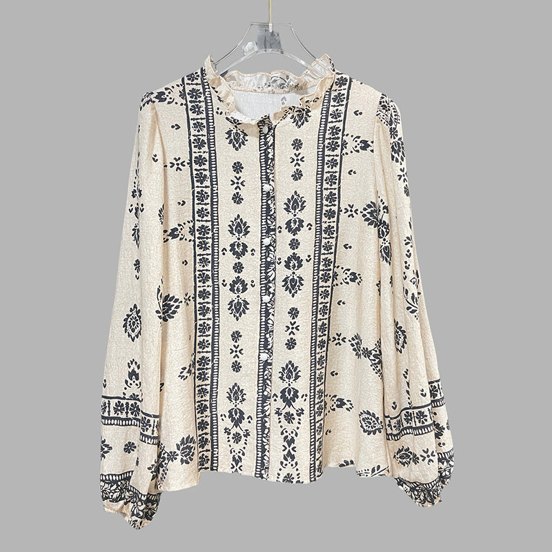 Boho Shirt With Lantern Sleeves & Lace Trim