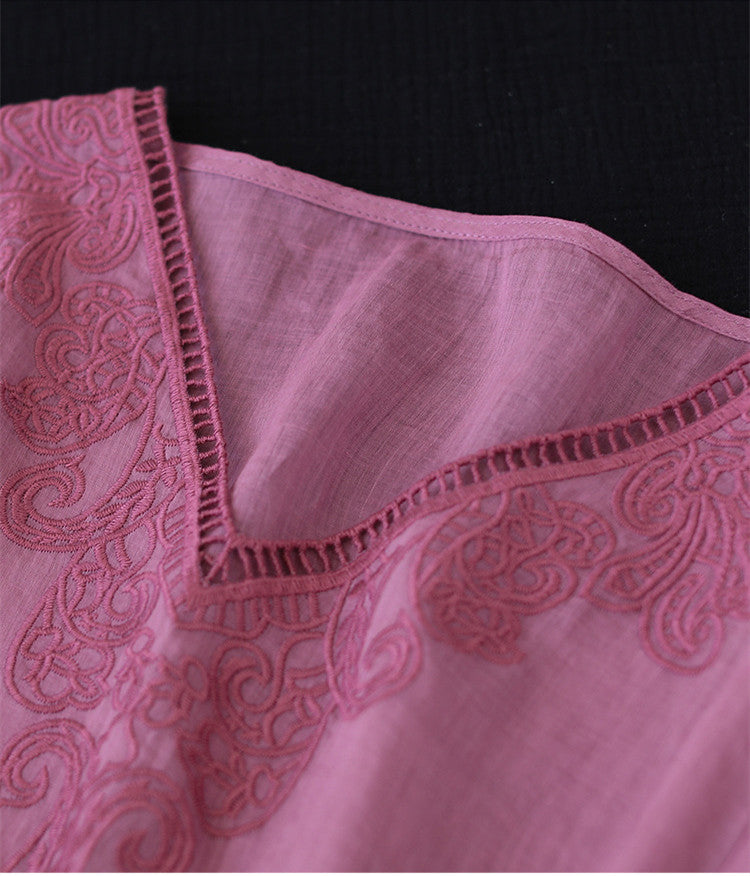 Retro Cotton And Linen Short-sleeved T-shirt