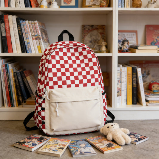 Plaid Backpack - Red