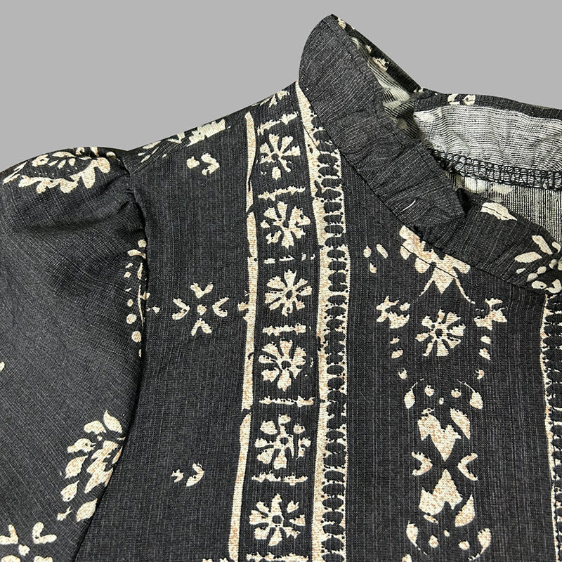 Boho Shirt With Lantern Sleeves & Lace Trim