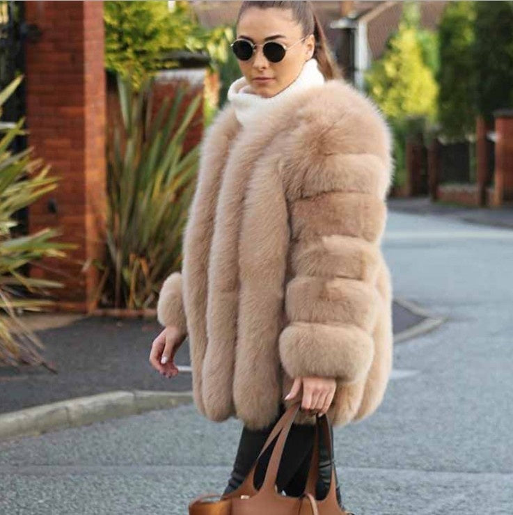 Artificial Fox Fur Mid-length Coat