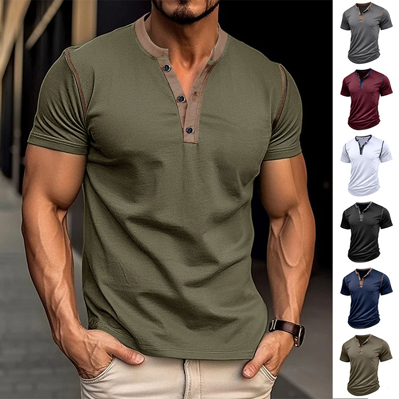 Summer Button V-neck T-shirt
