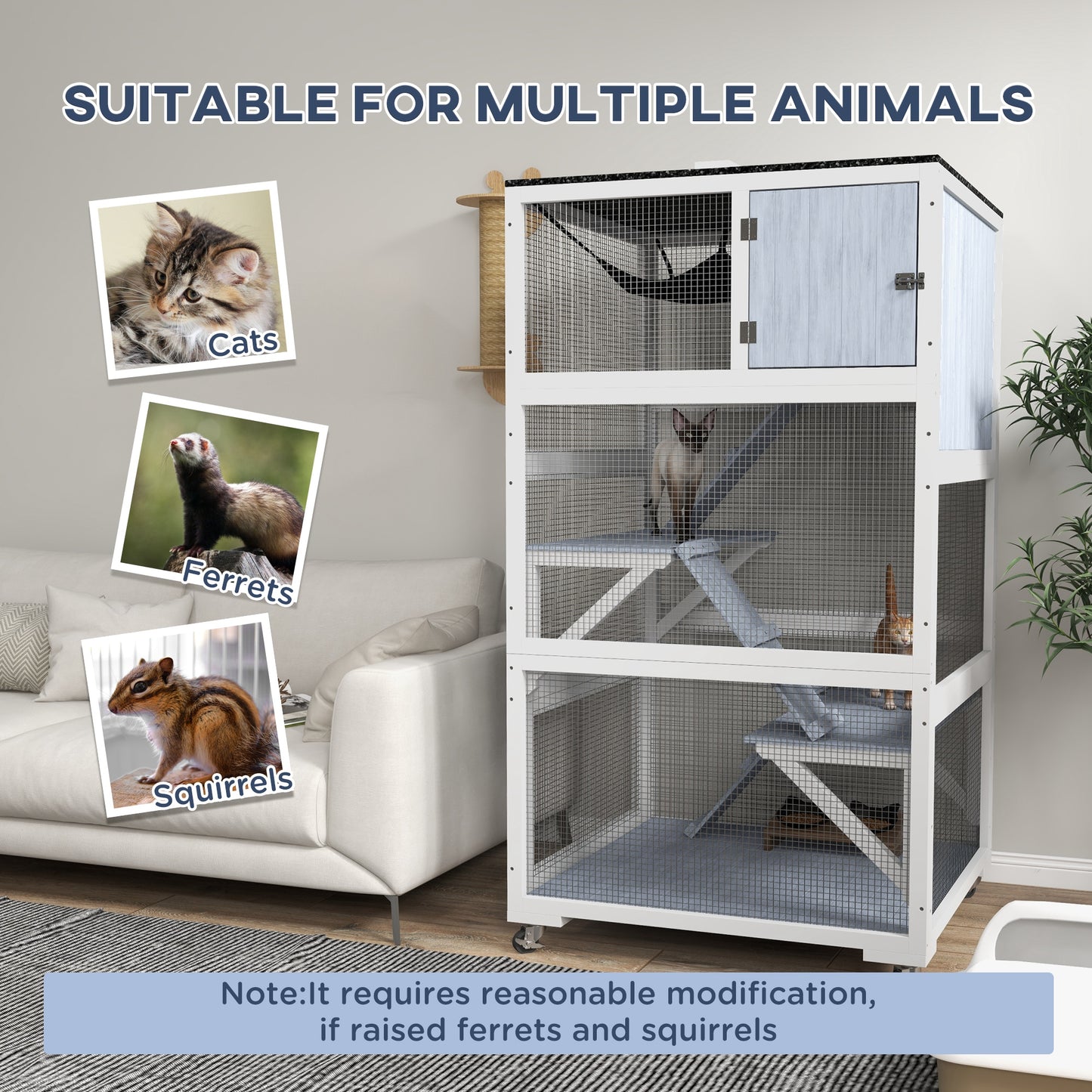 Outdoor Cat Enclosure House on Wheels with Hammock