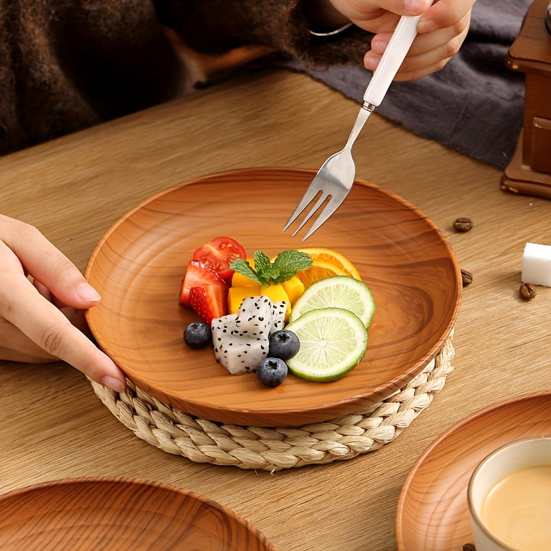 Wood-grain Colored Plastic Plates - 10pcs