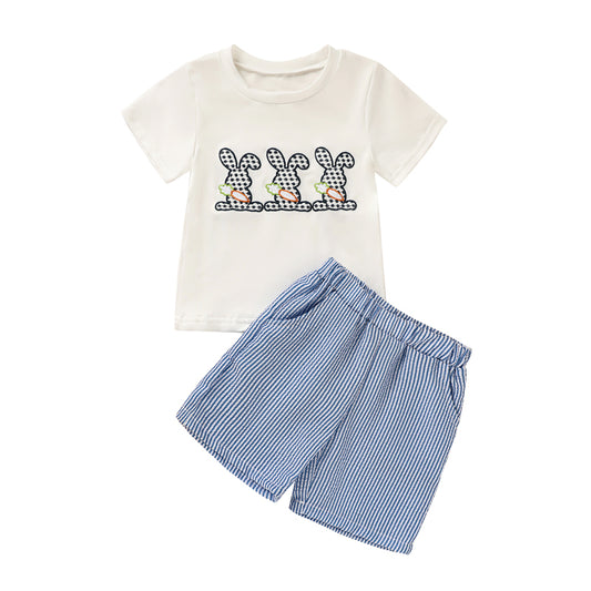 Toddler Casual 2-Piece Set, Short Sleeve T-Shirt With Striped Pocket Shorts