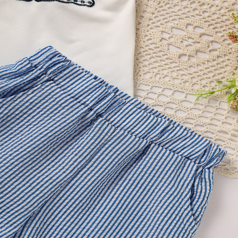 Toddler Casual 2-Piece Set, Short Sleeve T-Shirt With Striped Pocket Shorts