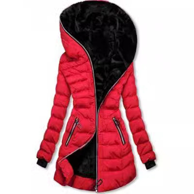 Hooded Fleece Padded Mid-length Jacket