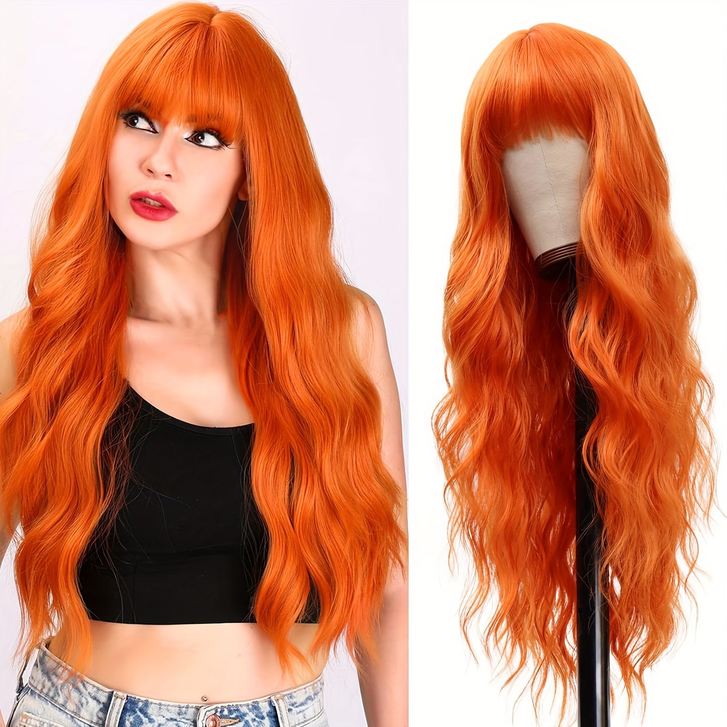Elegant Long Orange Wig