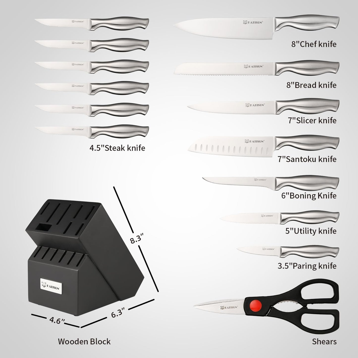 Kitchen Knife Set, 15 Pieces