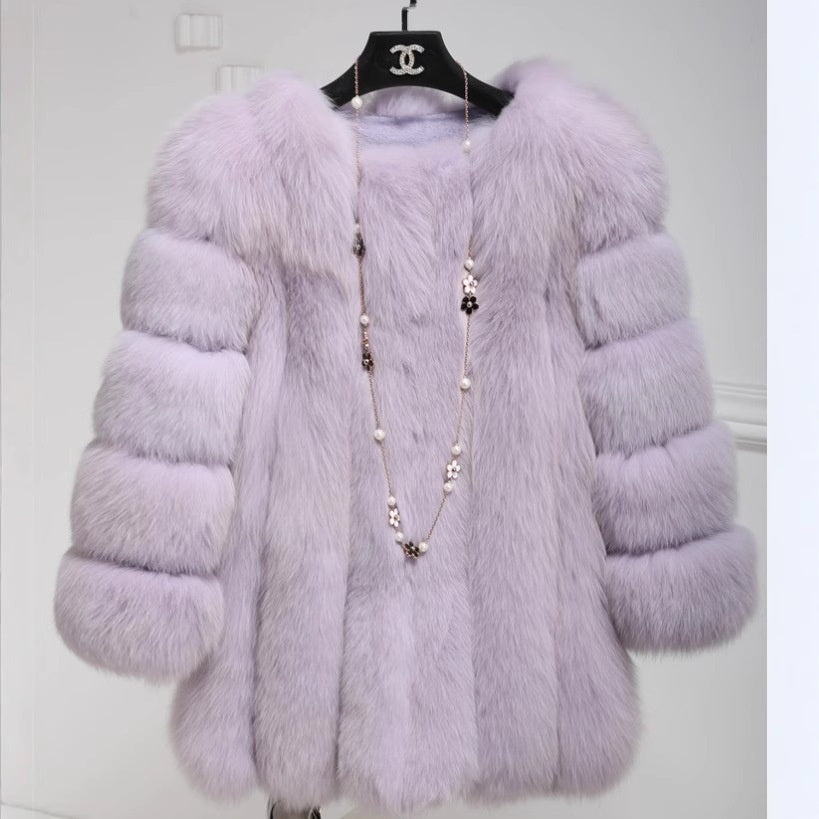 Artificial Fox Fur Mid-length Coat