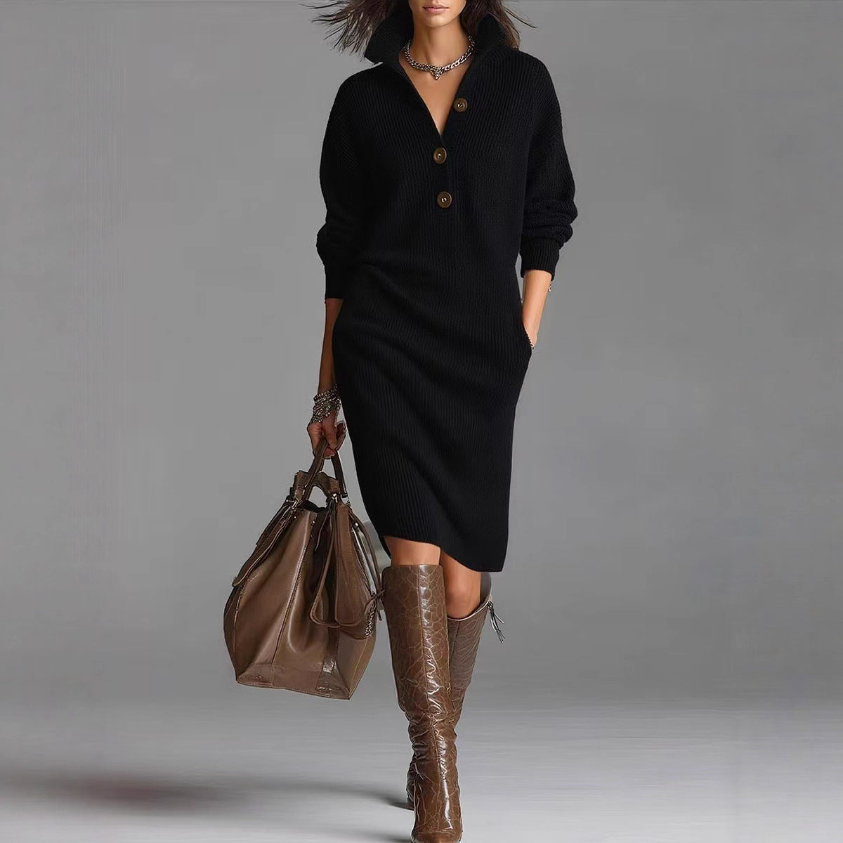 Long-sleeved Sweater Dress