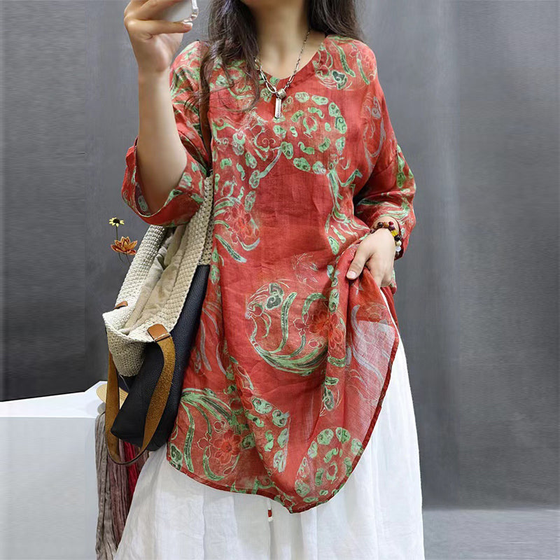 Soft Printed Mid-Sleeve Tunic