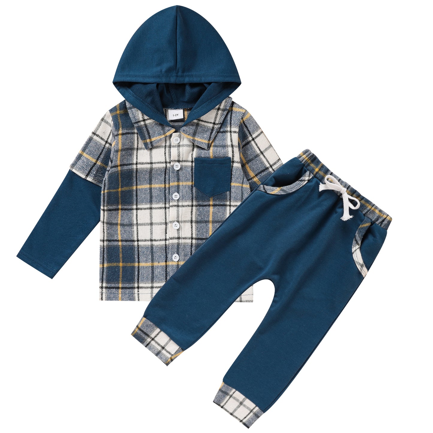 Baby Boy - Plaid Long Sleeve Hoodie Sweatshirt & Pants