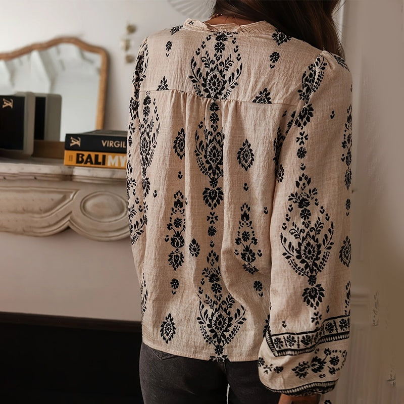 Boho Shirt With Lantern Sleeves & Lace Trim