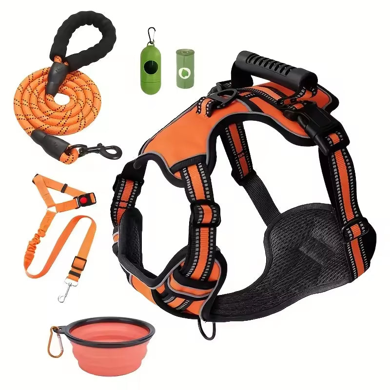 Tactical Service Dog Harness Strap Set with Collapsible Bowl