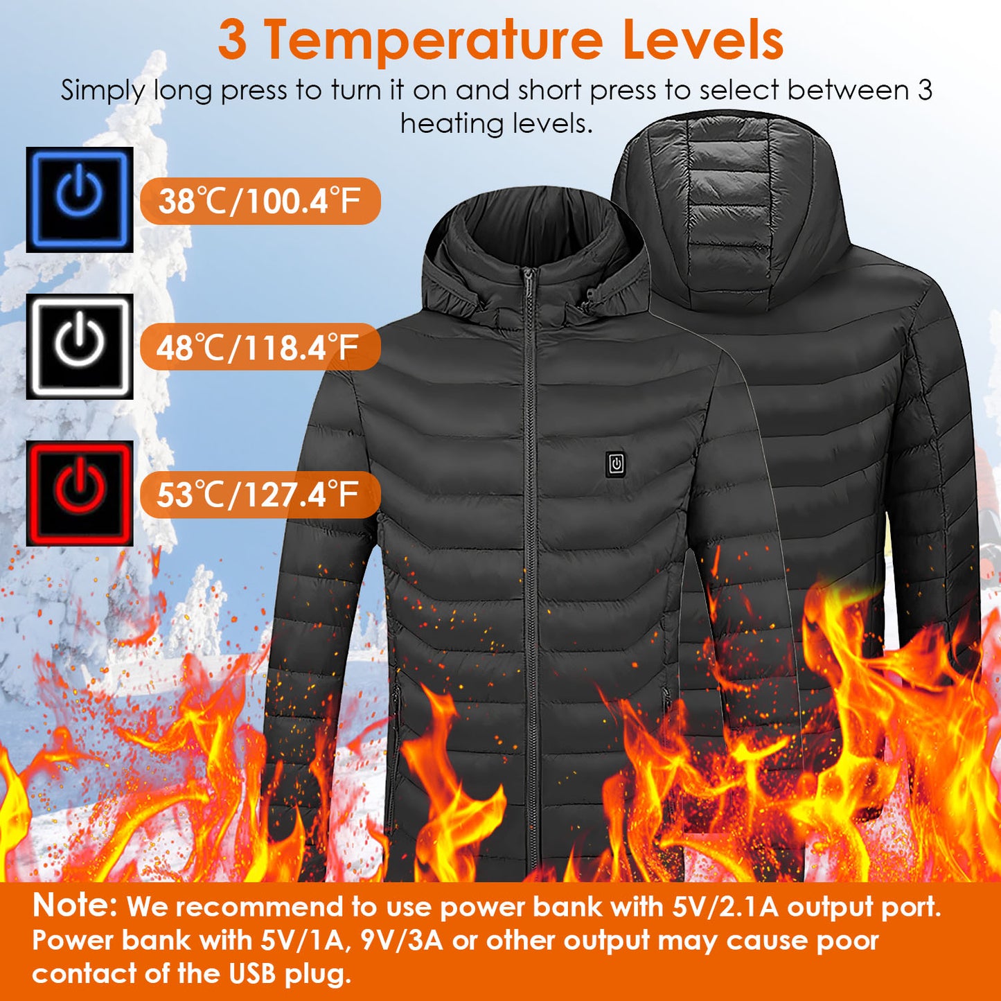 Heated Electric jacket With 3-Level Heating Modes