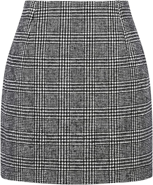High Waist Plaid Wool Mini Skirt