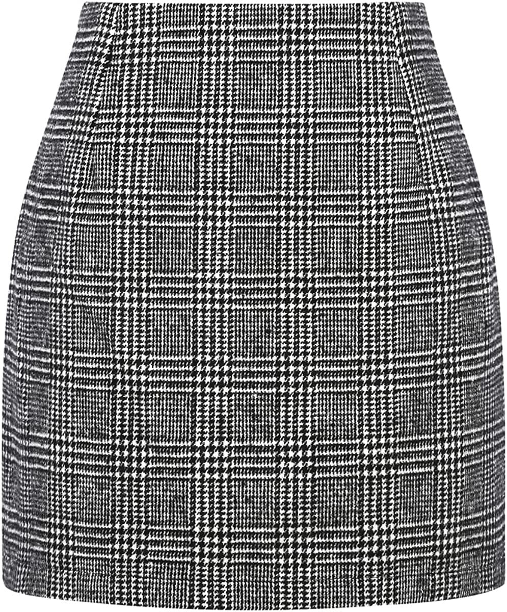 High Waist Plaid Wool Mini Skirt