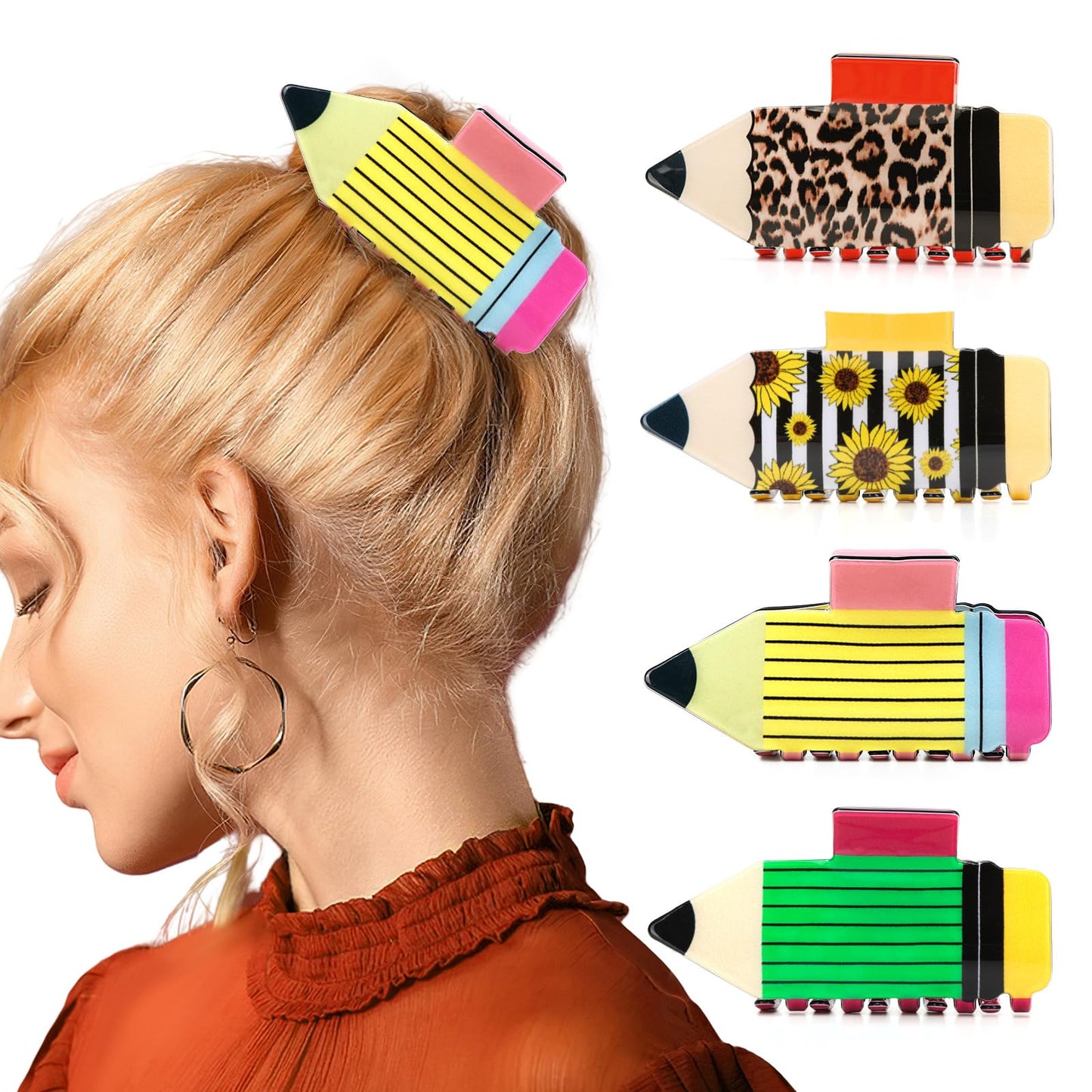 Pencil Hair Clips - 4Pcs