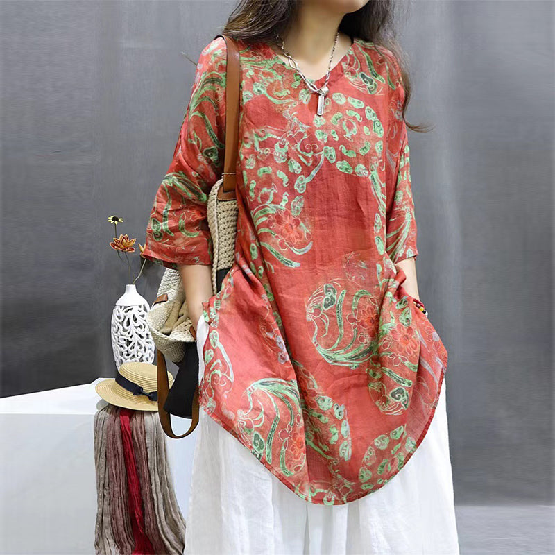 Soft Printed Mid-Sleeve Tunic