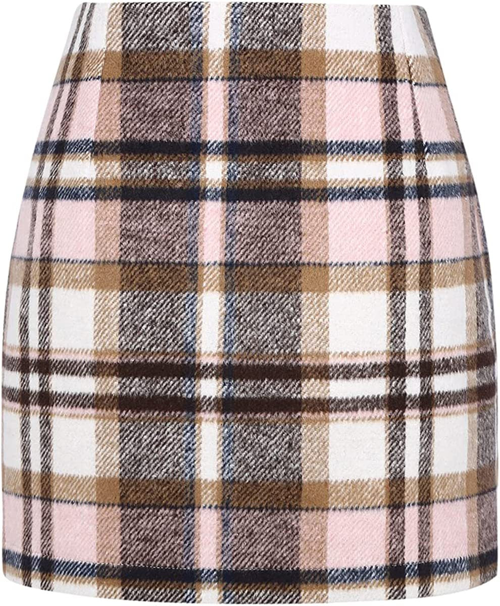 High Waist Plaid Wool Mini Skirt