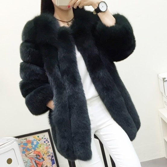 Artificial Fox Fur Mid-length Coat