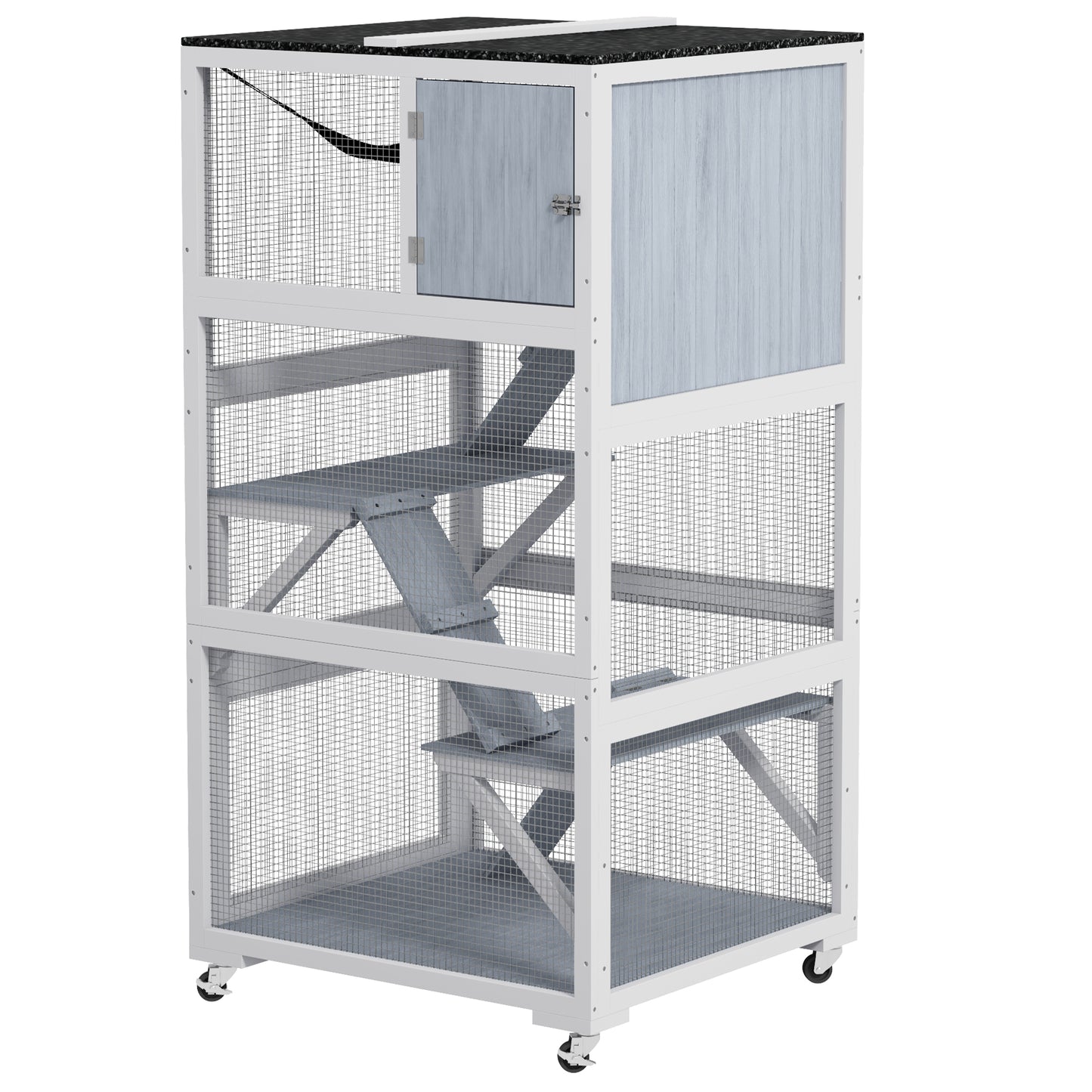 Outdoor Cat Enclosure House on Wheels with Hammock