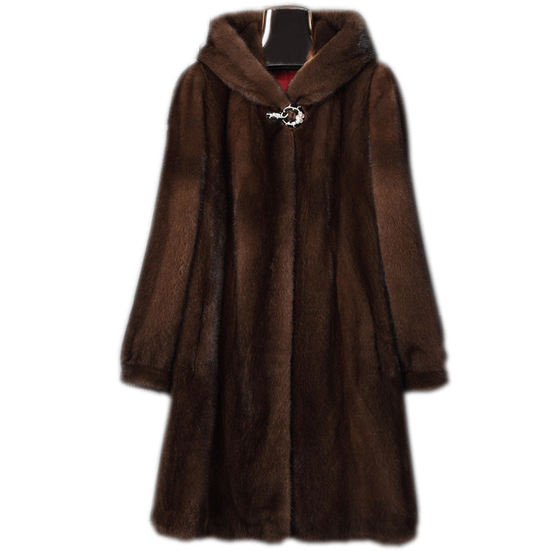 Autumn And Winter Fur Hooded Casual Coat
