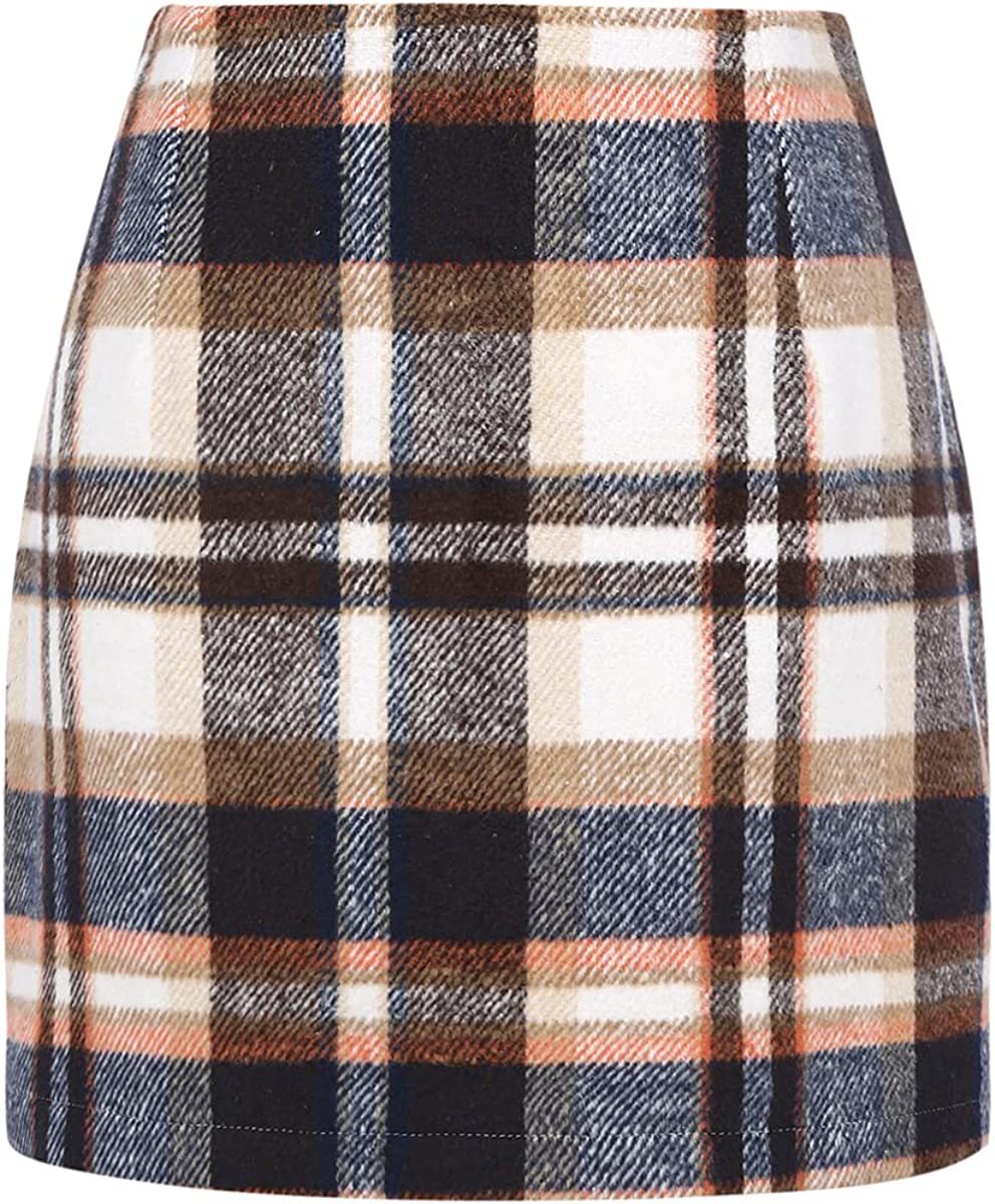 High Waist Plaid Wool Mini Skirt