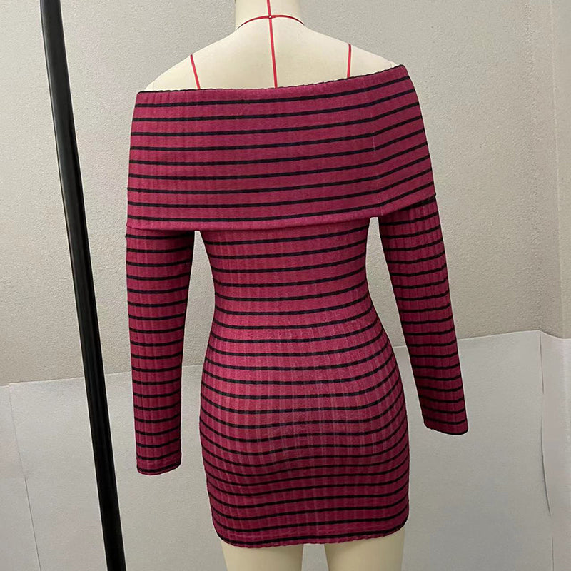 Striped Off-Shoulder Bodycon Dress